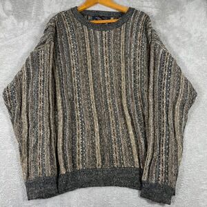Architect Sweater Mens Large Brown Gray Striped Wool Blend Retro Textured Knit